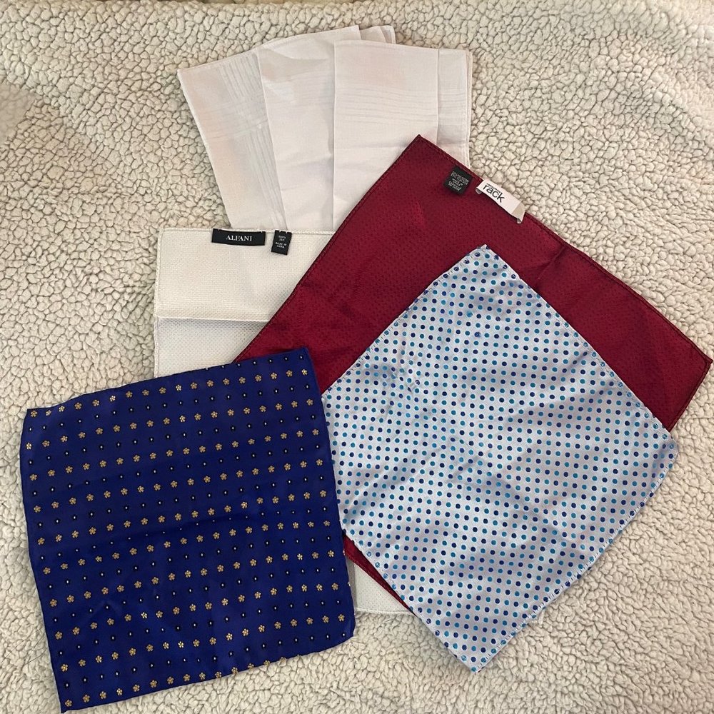 Men's Pocket Squares Assorted Polka dot, Solid, Floral, Silk & 3 Cotton 7 pc lot